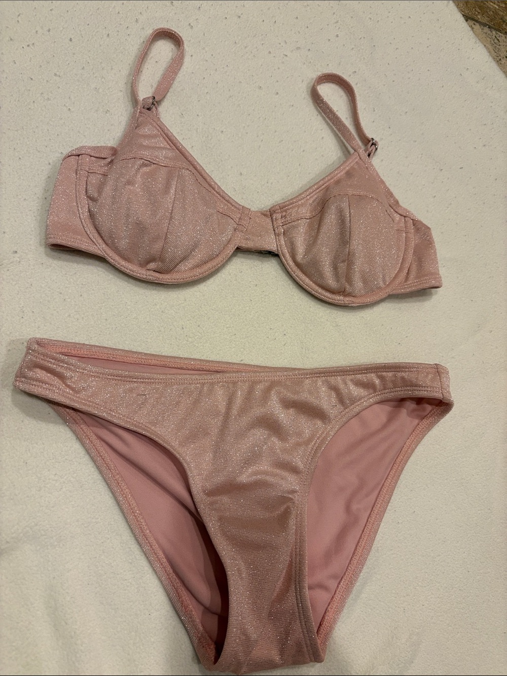 Shimmery Light Pink Two-Piece Bikini Set